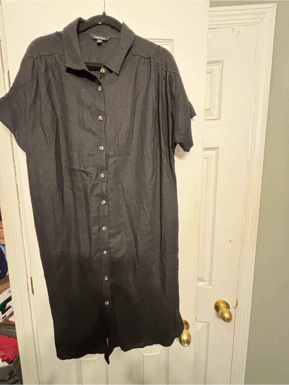 Well Worn Black Short-Sleeve Button-Front Shirt Dress XL